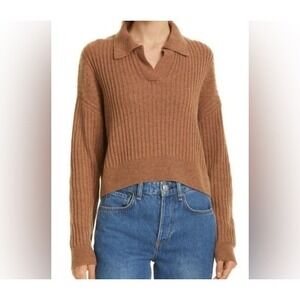 Rag & Bone New York-Maxine Ribbed Merino Wool Blend Polo Sweater-Camel-Women's S